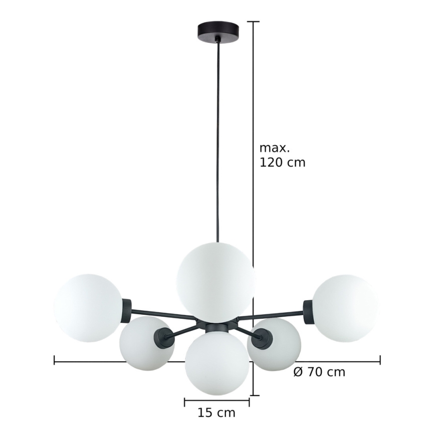 Candeeiro suspenso KALIOPE 6xE14/50W/230V preto/branco