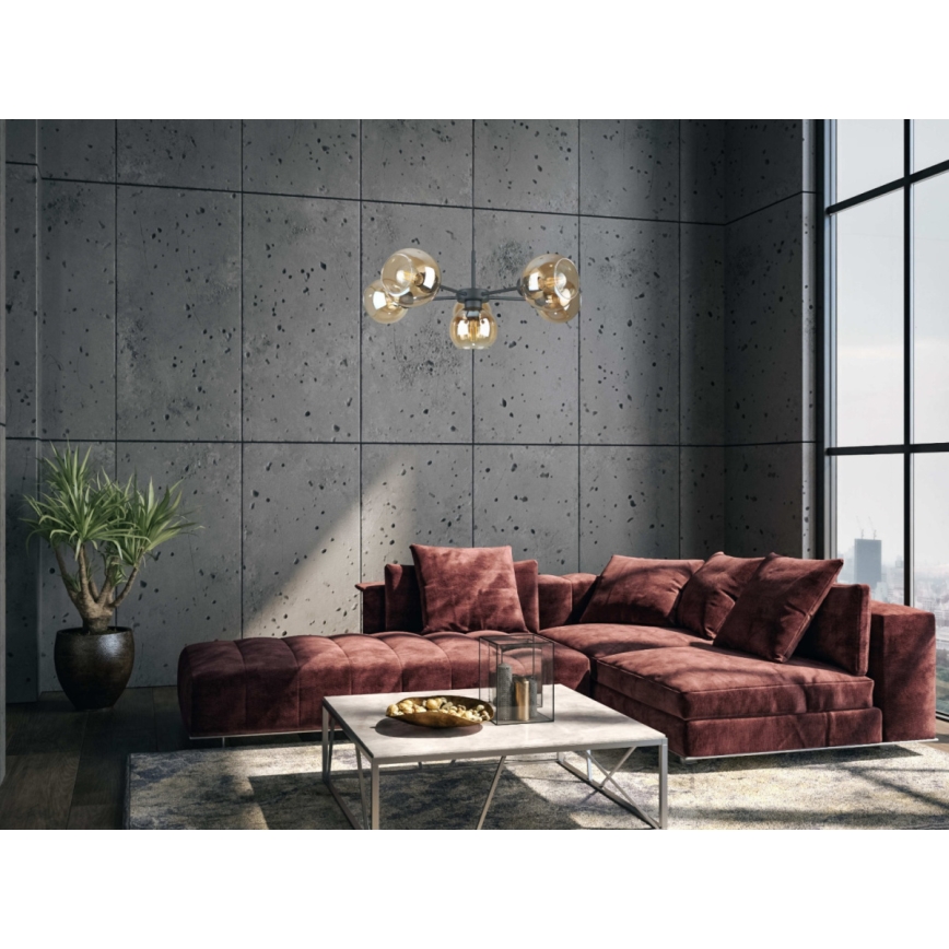 Candeeiro suspenso KALIOPE 6xE27/60W/230V preto/fumado bege