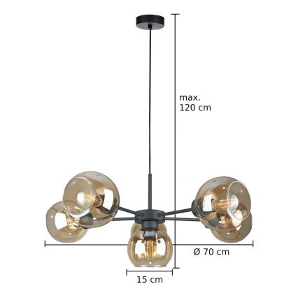 Candeeiro suspenso KALIOPE 6xE27/60W/230V preto/fumado bege