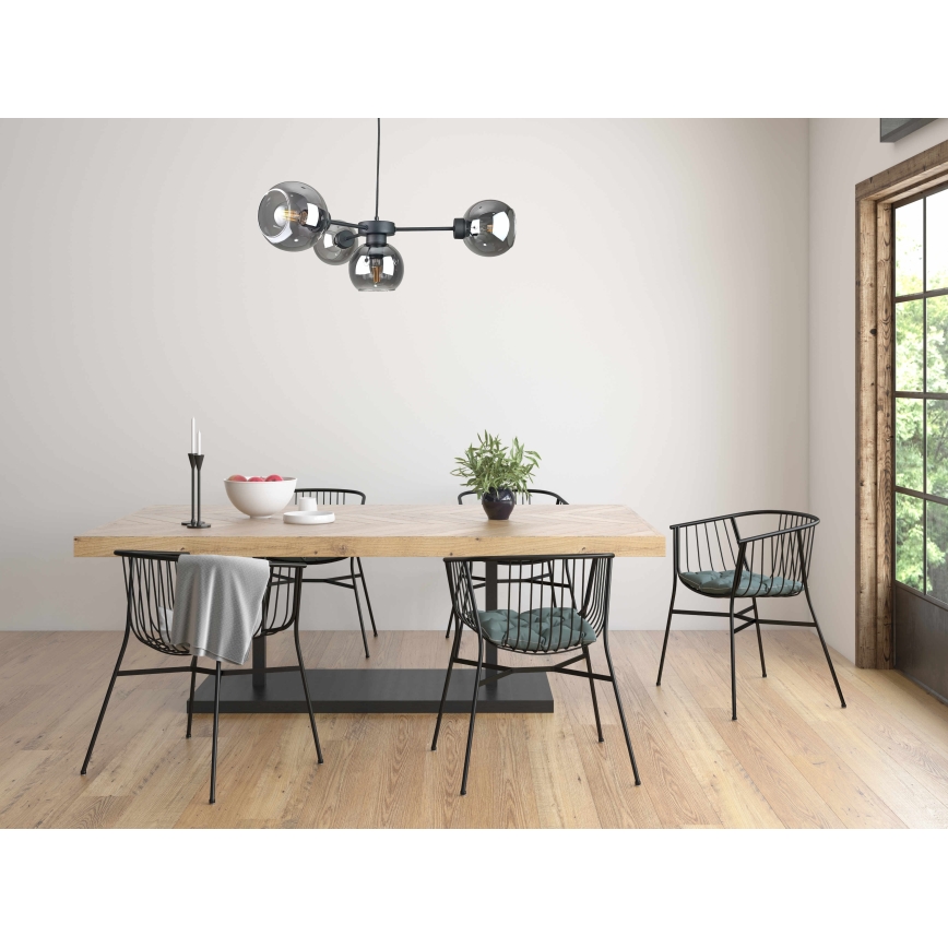 Candeeiro suspenso KALIOPE 6xE27/60W/230V preto/fumado preto