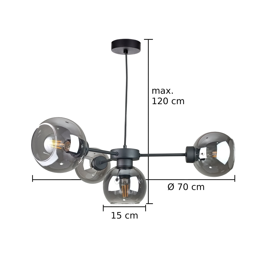Candeeiro suspenso KALIOPE 6xE27/60W/230V preto/fumado preto