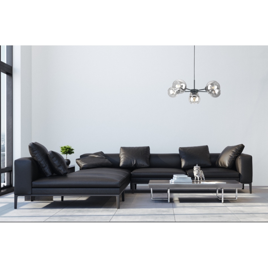 Candeeiro suspenso KALIOPE 6xE27/60W/230V preto/transparente