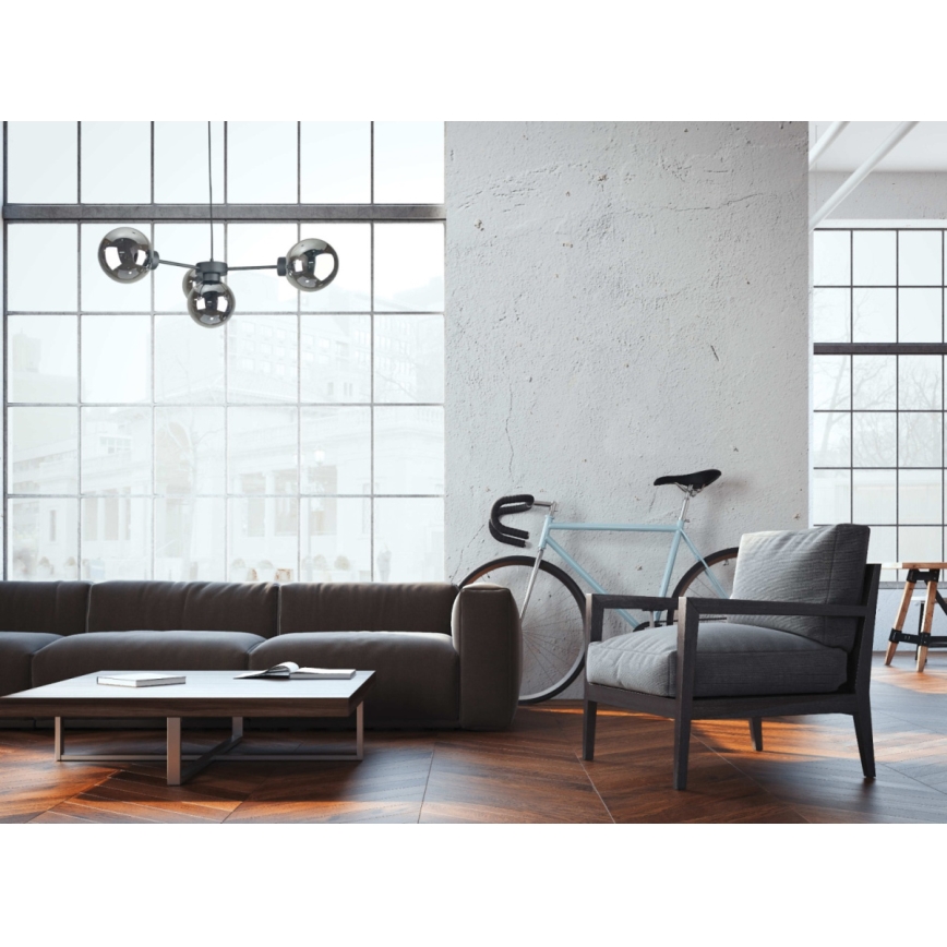 Candeeiro suspenso KALIOPE II 4xE14/50W/230V preto/fumado preto