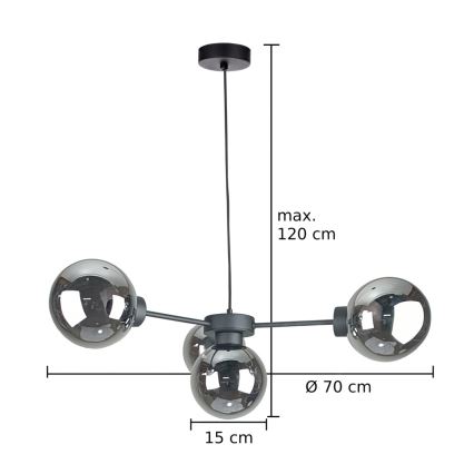 Candeeiro suspenso KALIOPE II 4xE14/50W/230V preto/fumado preto