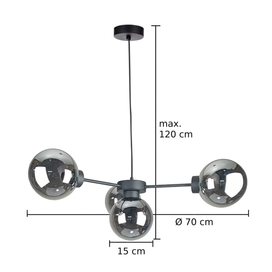 Candeeiro suspenso KALIOPE II 4xE14/50W/230V preto/fumado preto