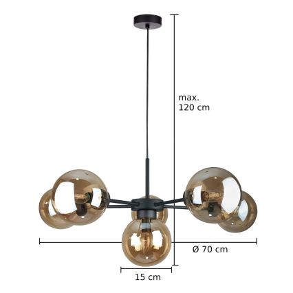 Candeeiro suspenso KALIOPE II 6xE14/50W/230V preto/fumado bege