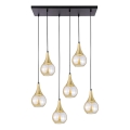 Candeeiro suspenso LACRIMA HONEY 6xE27/60W/230V preto/dourado/fumado bege