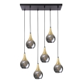 Candeeiro suspenso LACRIMA SMOKY 6xE27/60W/230V preto/dourado/fumado preto