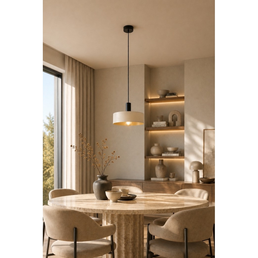 Candeeiro suspenso LATTE 1xE27/60W/230V bege/preto