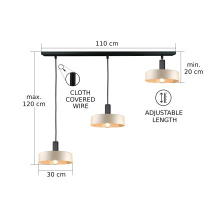 Candeeiro suspenso LATTE 3xE27/60W/230V bege/preto