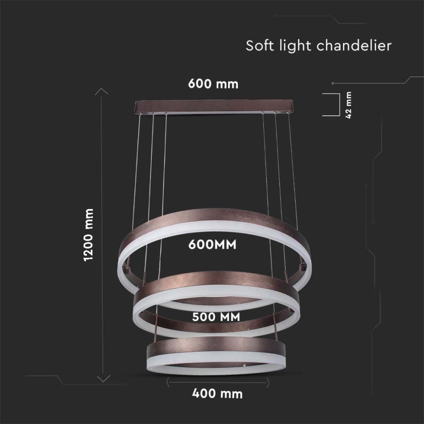 Candeeiro suspenso LED com regulação LED/86W/230V 3000K castanho