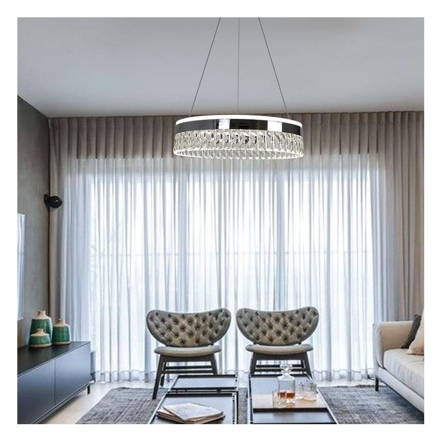 Lustre de cristal regulável num fio LED/90W/230V 3000-6500K cromado brilhante + comando