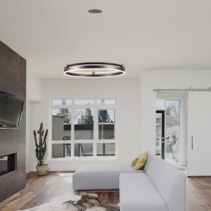 Candeeiro suspenso LED LED/30W/230V 3000K diâmetro 62 cm castanho