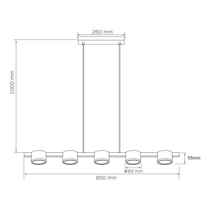 Candeeiro suspenso LED MIRELLA 5xGX53/6W/230V preto