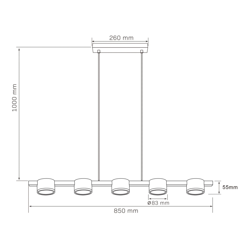 Candeeiro suspenso LED MIRELLA 5xGX53/6W/230V preto