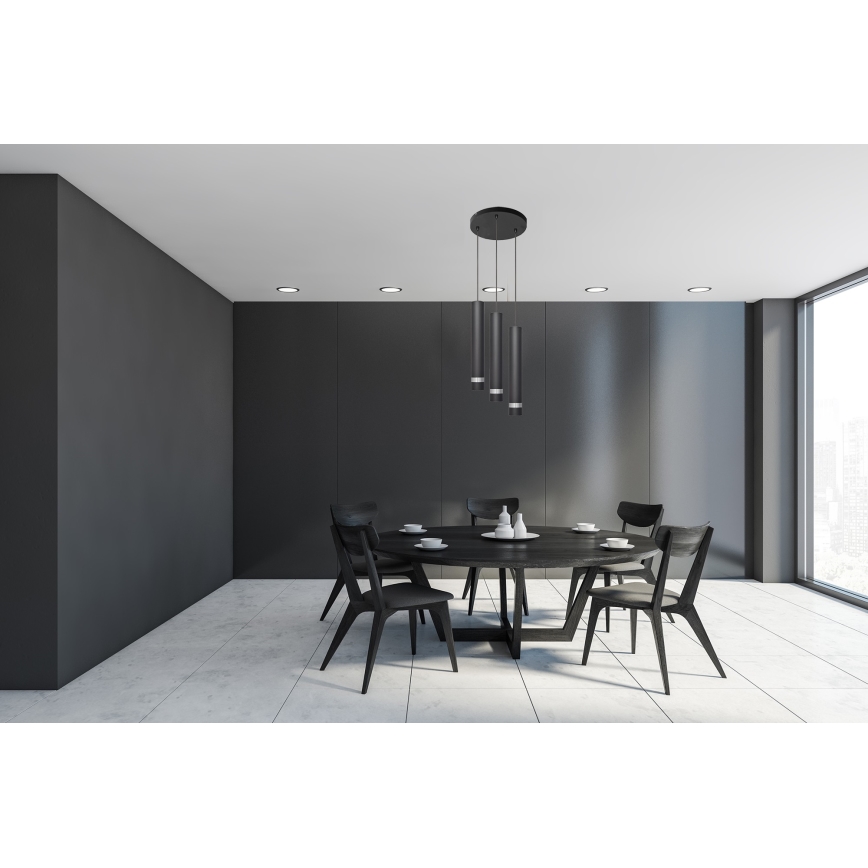 Candeeiro suspenso LED TUBA 3xGU10/4,8W/230V preto/cromado brilhante