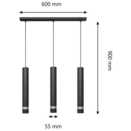 Candeeiro suspenso LED TUBA 3xGU10/4,8W/230V preto/cromado brilhante
