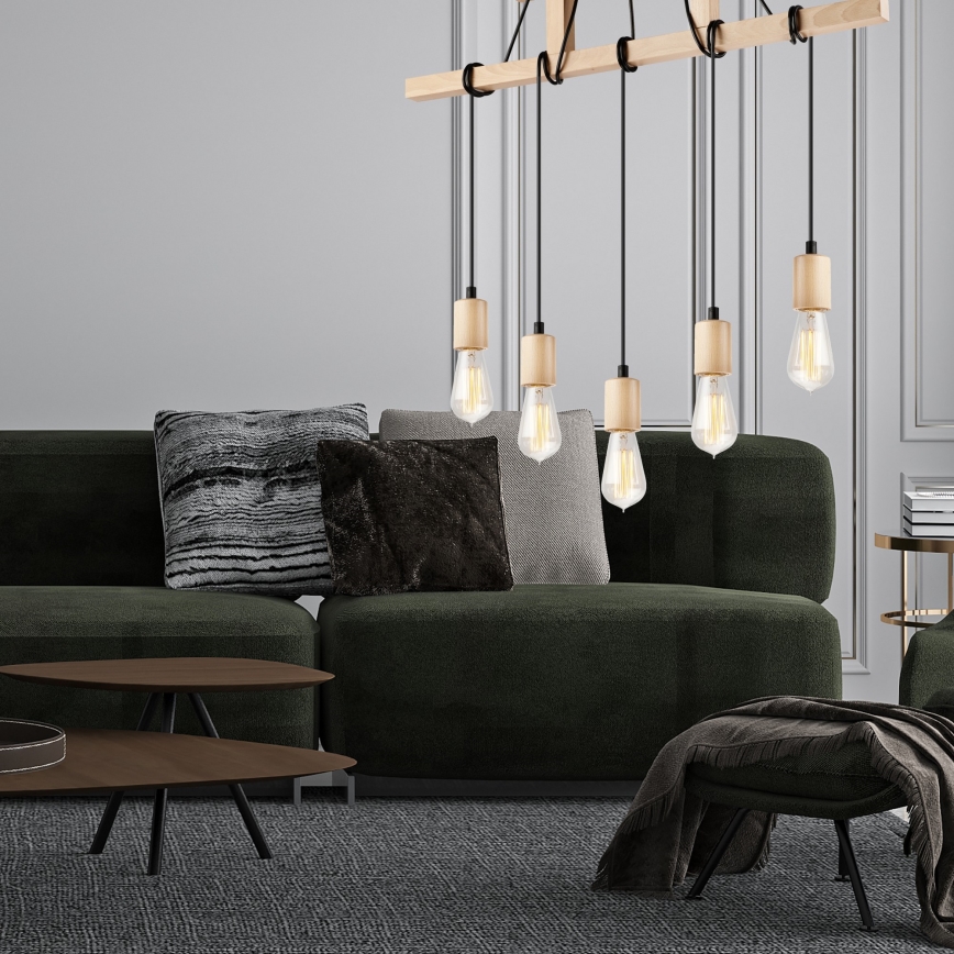 Candeeiro de teto suspenso LEON 5xE27/60W/230V faia