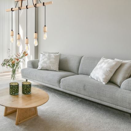 Candeeiro de teto suspenso LEON 5xE27/60W/230V faia