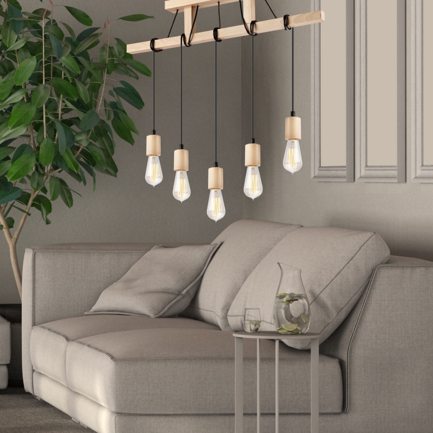 Candeeiro de teto suspenso LEON 5xE27/60W/230V faia