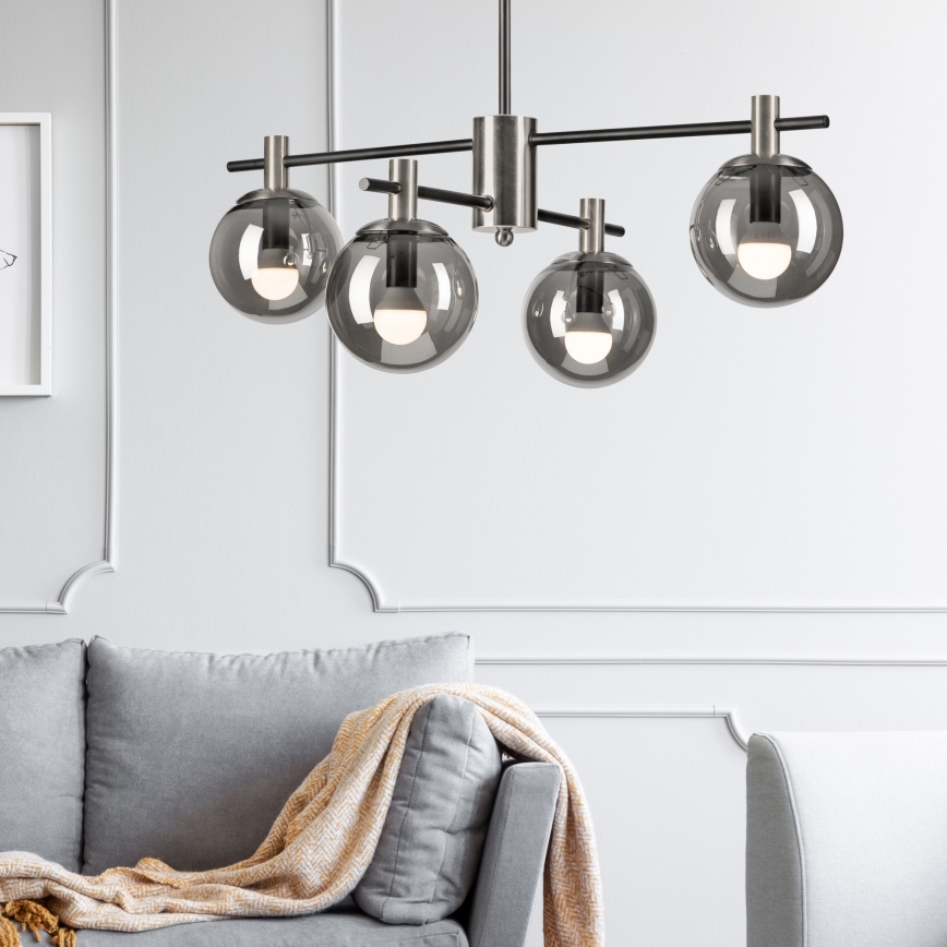 Candeeiro suspenso LILOU 4xE14/5W/230V cromado mate/fumado