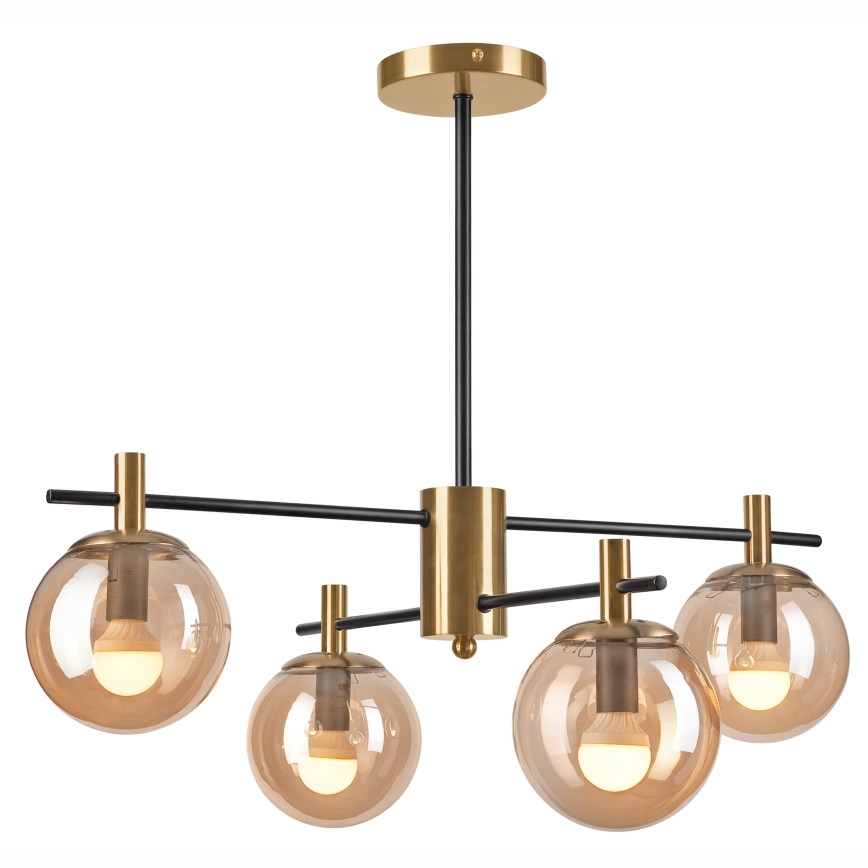 Candeeiro suspenso LILOU 4xE14/5W/230V dourado/preto/fumado bege