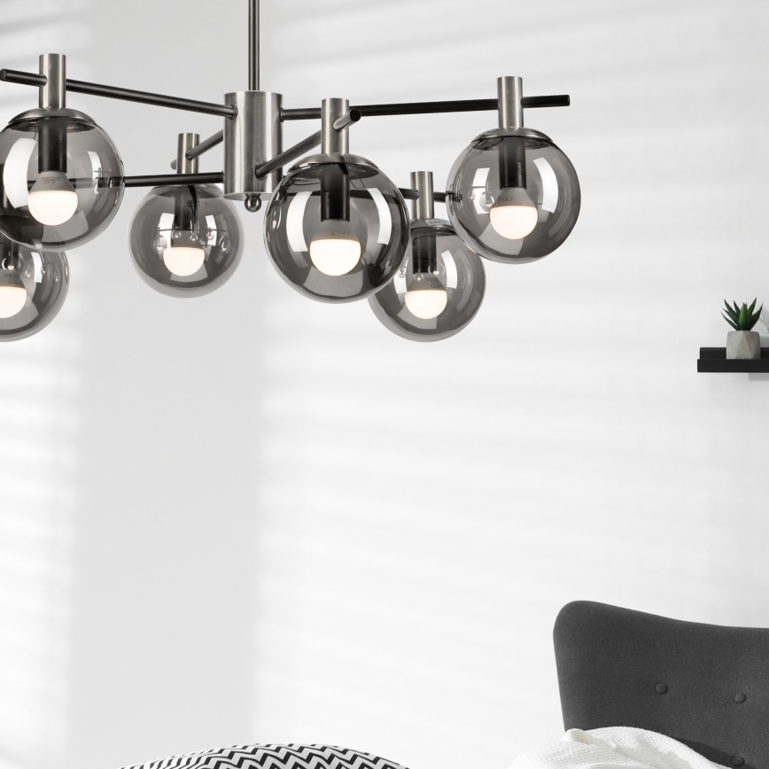 Candeeiro suspenso LILOU 6xE14/5W/230V cromado mate/fumado