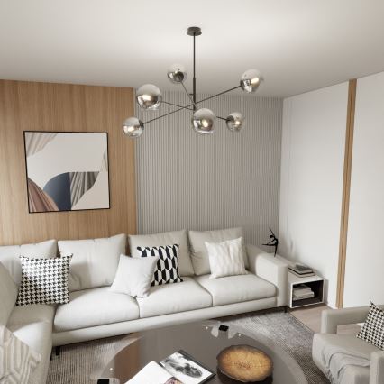 Candeeiro suspenso LINEAR 6xE14/10W/230V preto/cinzento