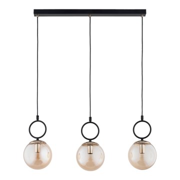 Candeeiro suspenso LISTER 3xE14/10W/230V preto/fumado bege