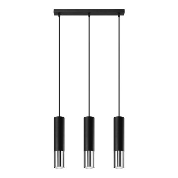 Candeeiro suspenso LOOPEZ 3xGU10/10W/230V preto/cromado brilhante