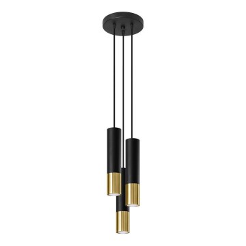Candeeiro suspenso LOOPEZ 3xGU10/10W/230V redondo preto/dourado