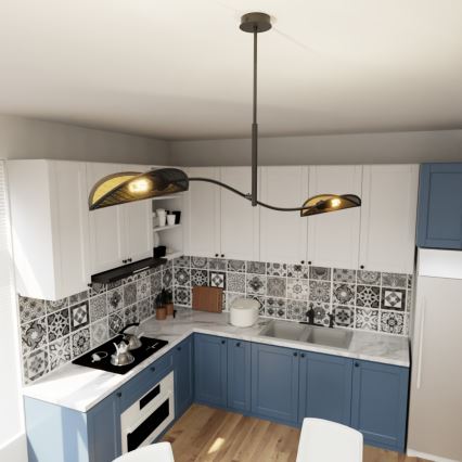 Candeeiro suspenso LOTUS 2xE14/10W/230V preto/dourado