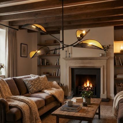 Candeeiro suspenso LOTUS 4xE14/10W/230V preto/dourado