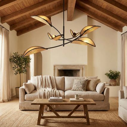 Candeeiro suspenso LOTUS 6xE14/10W/230V preto/bege