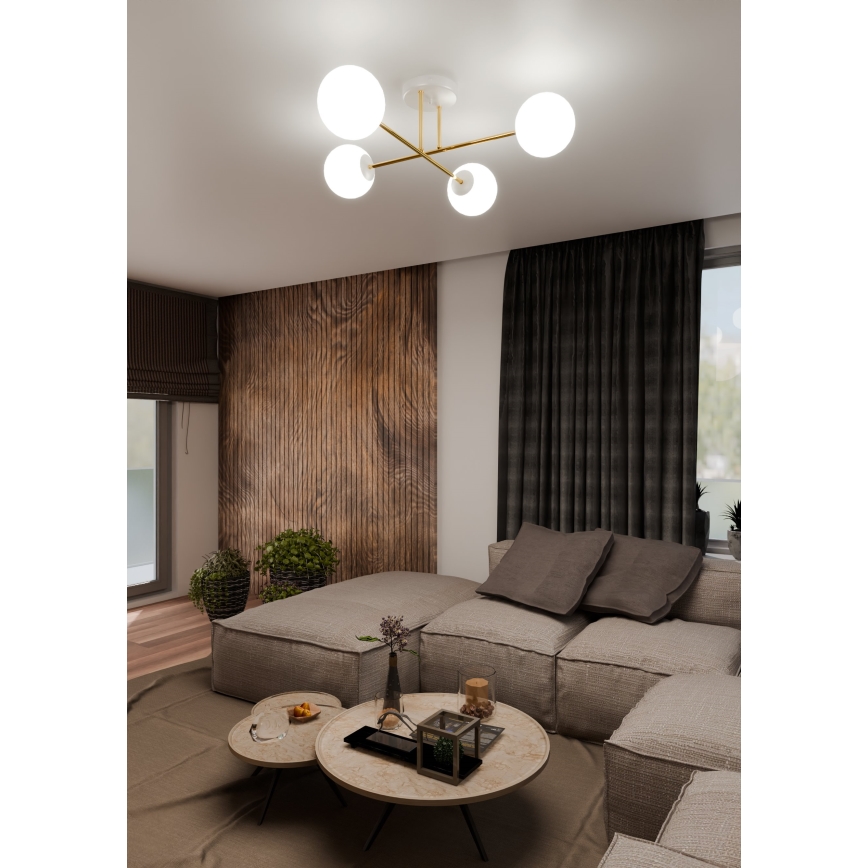 Candeeiro suspenso MAGNUM 4xE14/10W/230V branco/dourado