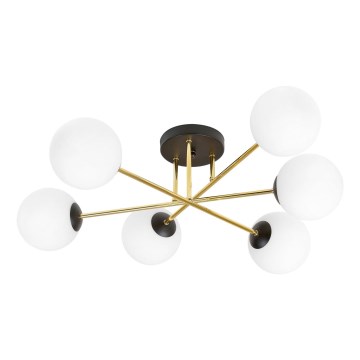 Candeeiro suspenso MAGNUM 6xE14/10W/230V branco/dourado/preto