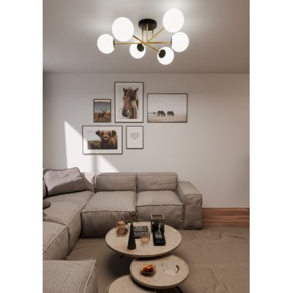 Candeeiro suspenso MAGNUM 6xE14/10W/230V branco/dourado/preto