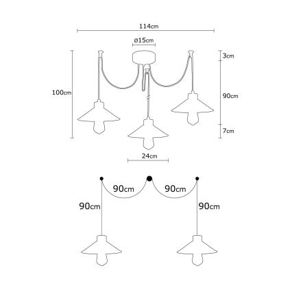 Candeeiro suspenso MANAVGAT 3xE27/40W/230V aranha