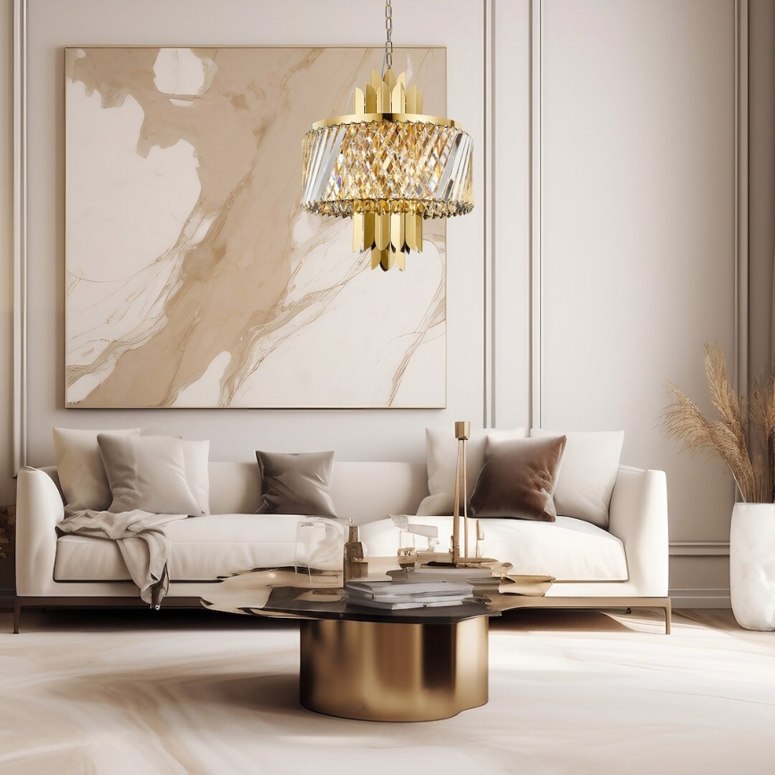 Candeeiro suspenso MARGOT 6xE14/40W/230V diâmetro 43 cm dourado