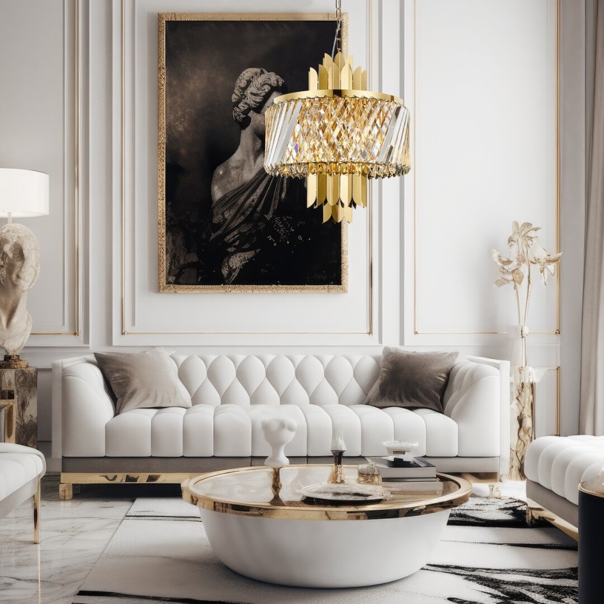 Candeeiro suspenso MARGOT 6xE14/40W/230V diâmetro 43 cm dourado