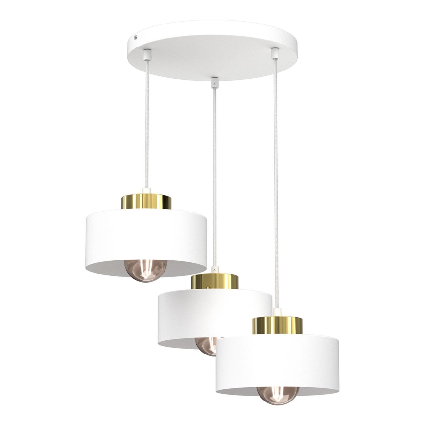 Candeeiro suspenso MARTI 3xE27/15W/230V branco/dourado