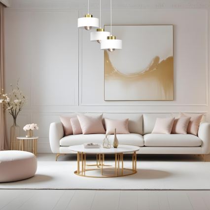 Candeeiro suspenso MARTI 3xE27/15W/230V branco/dourado