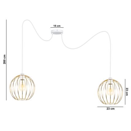Candeeiro suspenso MATT 2xE27/60W/230V aranha branco/dourado