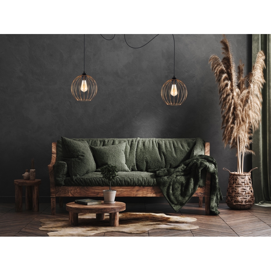 Candeeiro suspenso MATT 2xE27/60W/230V aranha preto/cobre