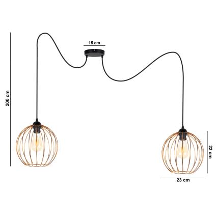 Candeeiro suspenso MATT 2xE27/60W/230V aranha preto/cobre
