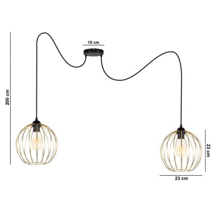 Candeeiro suspenso MATT 2xE27/60W/230V aranha preto/dourado