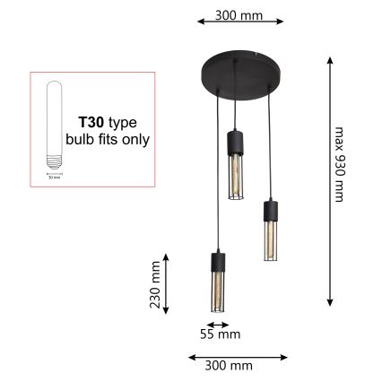 Candeeiro suspenso MELODY 3xE27/15W/230V preto