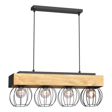 Candeeiro suspenso MENTON 4xE27/15W/230V preto/castanho/carvalho