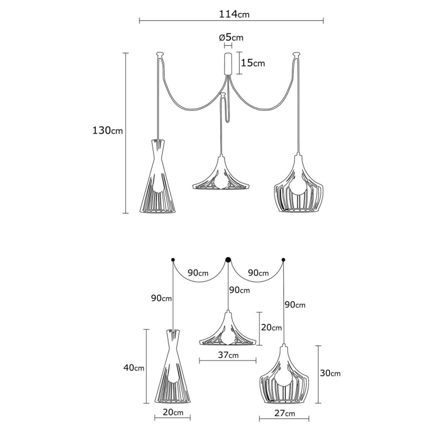 Candeeiro suspenso MEZOPOTAMYA 3xE27/40W/230V aranha