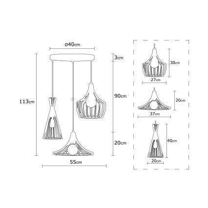 Candeeiro suspenso MEZOPOTAMYA 3xE27/40W/230V preto